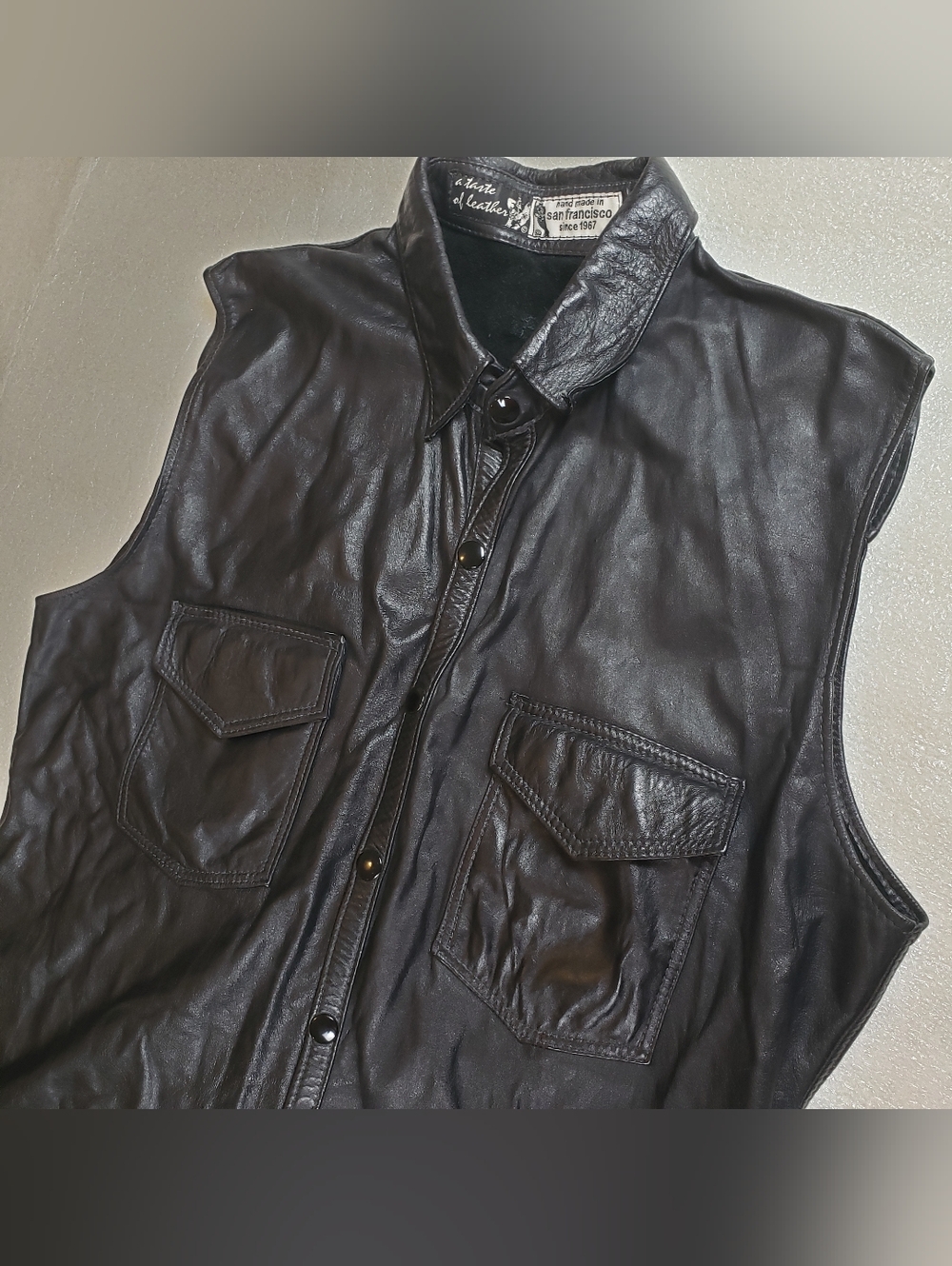 Vntg A TASTE OF LEATHER ~Medium Crafted In SF Folsom Motorcycle Sleeveless Shirt